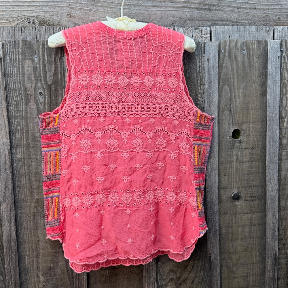 Johnny Was Coral Embroidered Sleeveless Camisole with Multicolor Side Panels - Picture 5 of 6